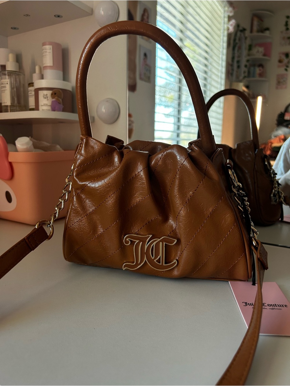 Juicy Couture Quilted Tan Brown Leather Shoulder Bag